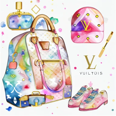watercolor luis vuitton inspired fashion clipart, no letters, white background