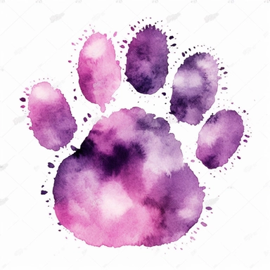 a clipart style hand drawn lines watercolor painted pink and purple bear paw print