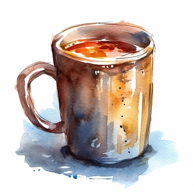 a Coffee cup in the style of watercolour clipart with detailed brush strokes