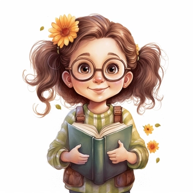 a happy little cute girl in a five-year-old, book, style by Lusy Fleming, folk art, watercolor, clipart elements, smooth gradients, black contour outline, ultra detailed, white background, super clear, high quality
