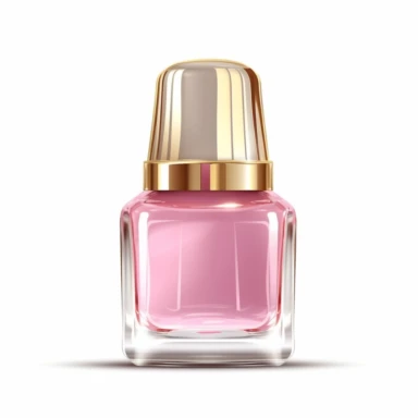 pinkish nail polish in glass bottle with golden cap, clipart style, to separated the products, procreate illustration, on white background, hyper detailed, high resolution, illustration, 3D
