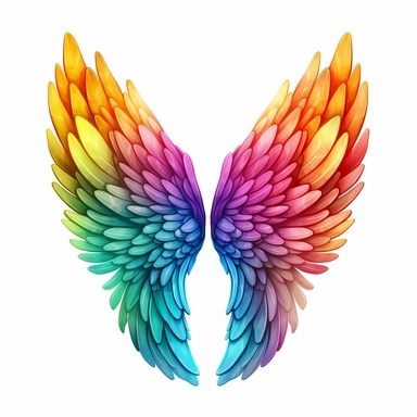 Cute Beautiful Rainbow Angel's Wings Pride LGBT Clipart,Cartoon, hyper realistic, intricate detail, illustration style,high solution,on the white background