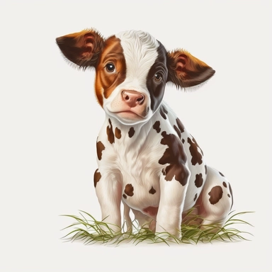 cartoon of mutt mixed baby calf, cute, funny, clipart style, vector style, white background