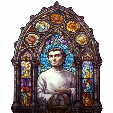 in the style of baroque madness, stained glass window clipart, white background, church window, cathedral window, religious art, medieval art, Gothic art, colored glass, leadlight window
