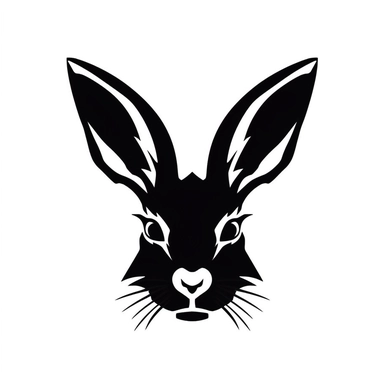 rabbit head black frontal view silhouette vector flat simple identification symbol white backround white background minimalistic clipart png svg
