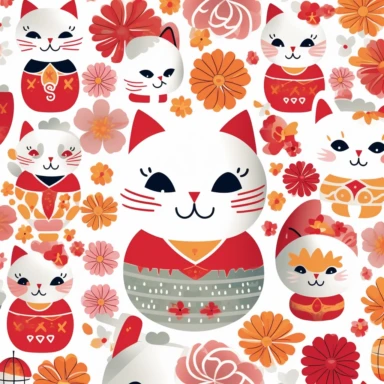 Simple clipart of japan lucky cat. pattern.