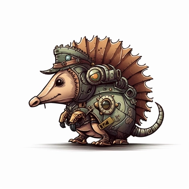 steampunk cute adorable aggressive armadillo curious attack pokemon clipart white background, 8k