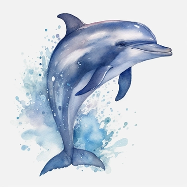 dolphin watercolor happy clipart, blue whale clipart , original hand drawing, style of the artwork, mood of the artwork, white background, 8K quality, ultra detailed , clipart, white background, High Quality, ultra detailed