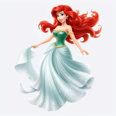 Disney princess Ariel clip art, hd, white background, — ar 3:2 —