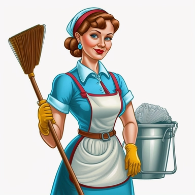 female cleaner, clipart, very detailed, high resolution, white background