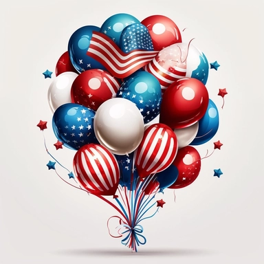realistic 4th July balloon ,bunch of ballon clipart with long string,