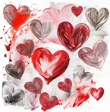 hearts clipart on white background, in the style of expressionistic mark-making, chalk, light red and crimson, michelangelo pistoletto, mr. doodle, powerful gestural mark-making