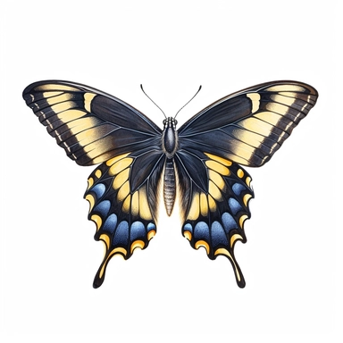 giant black swallowtail butterfly realistic clipart + white background + watercolor style