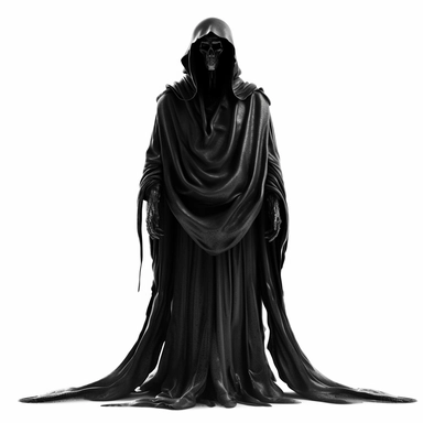 DEATH APPARENT IN BLACK CLOTHES WITHOUT A FACE SCARY CLIPART ON A WHITE BACKGROUND