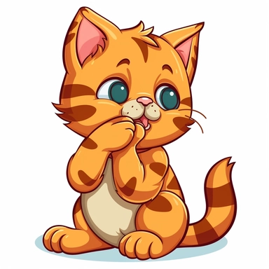 a cute cat licking his paw clipart