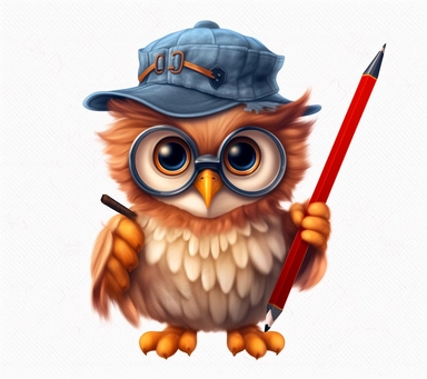 a cute owl in a graduation cap holding a pencil and a notebook transparent background png clipart, in the style of light orange and light crimson, colorful muralist, chalk, optical, richard doyle, toyen, hand-drawn animation
