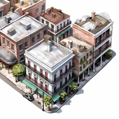 clipart The French Quarter, New Orleans, America , top view , photo realistic, white background