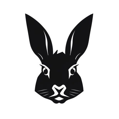 rabbit head black frontal view silhouette vector flat simple identification symbol white backround white background minimalistic clipart png svg