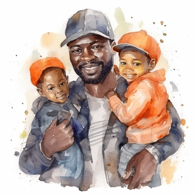 watercolor clipart happy black father and children