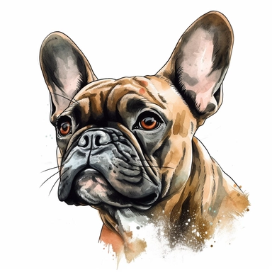 french bulldog in the style of head alone detailed, cartoon style, 2d watercolor clipart vector, creative and imaginative, hd, white background