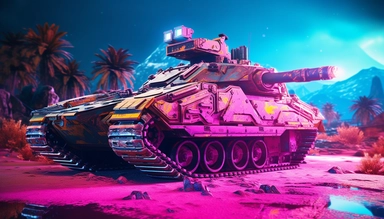 cyberpunk 2077 inspired camouflaged neon amphibious tank with laser turrets, armored amphibious vehicle in post apocalyptic dessert clipart. Cinematic, Ultra-Wide Angle, Depth of Field, hyper-detailed, Unreal Engine, Cinematic, Photoshoot, Shot on 25mm lens, Depth of Field, DOF, Tilt Blur. Shutter Speed 1/1000, F/22, White Balance, 32k, Super-Resolution, Megapixel, Pro Photo RGB, VR, Lonely, Good, Massive, Half rear Lighting, Backlight Natural Lighting, Incandescent, Optical Fiber, Moody Lightin
