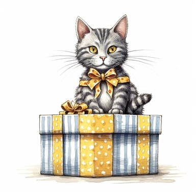 Axel scheffler illustration style cat christmas present, high definition, 16k, insanely detailed, fine detail, sharp focus, illustration, white background, isolated clipart vector