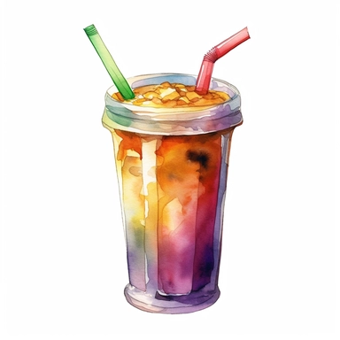 cold beverage, clipart, watercolor, white background,
