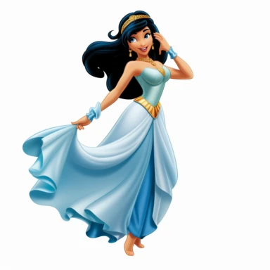 yasmin (aladdin), realistic, dancing, full body, white background, clipart