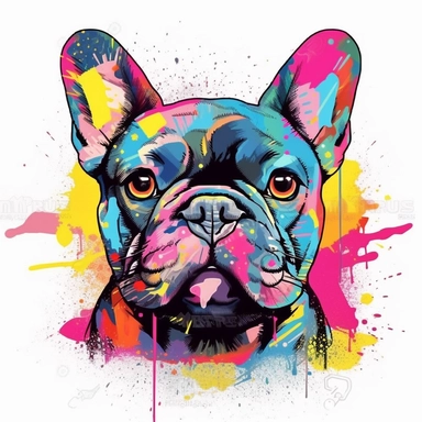 graffiti style french bulldog clip art white background