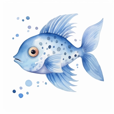 watercolor fish, baby fish clipart, in the style of light indigo and beige, elsa beskow, animated gifs, kinuko y. craft, animal figurines, dotted, mural painting
