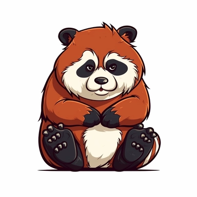 a fat Red Panda, funny, very funny, clipart with crisp lines and white background