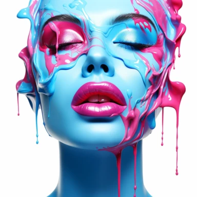 sky blue eyes bold lips contoured nose, psychedelic art, neon, clipart, white background