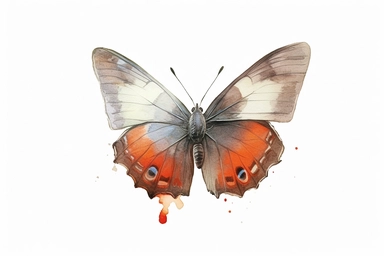 Watercolor, Red-banded hairstreak butterfly, clipart, hd, on a white background, spaced out