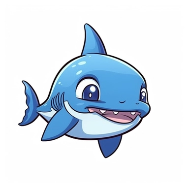 Realistic baby cute shark clipart, simple, blue, white, isolated on white background, 2D, cartoon style, jouicy color, 4k