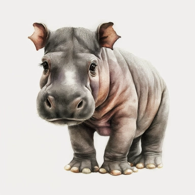 watercolor, clipart, cute hippo in the style of hyper-realistic animal illustrations, arbeitsrat für kunst, soft watercolours, full view animated gifs, sparklecore