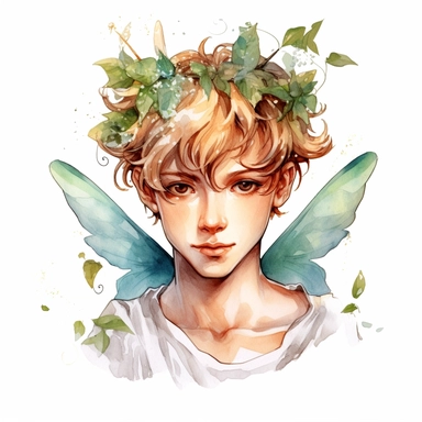 beautiful fairy boy Birthday portrait, illustration clipart, high detailed, white background, digital art, watercolor, hd