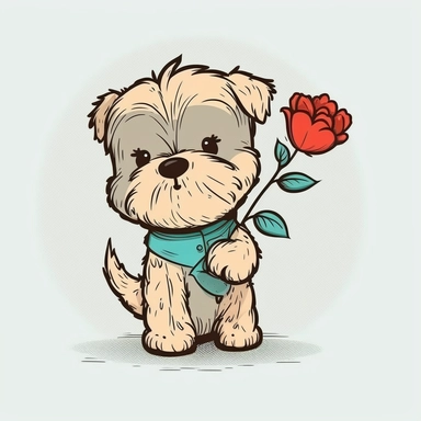 mascot flat color cartoon Cute little dog with flower. Happy Valentine's day clipart. cartoon, vector, illustration. white background