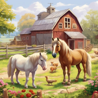farm scene ponies, horses, clipart