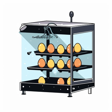 a model of an incubator used to hatch eggs, flat vector illustration with black stroke, clipart style, white background