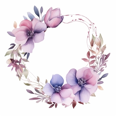 beautiful pastel purple colour flower garland realistic watercolour isolated on white background clipart svg style