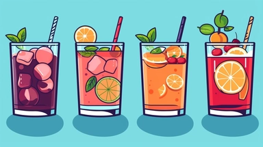 Cold Drinks vector clipart vector Cold Drinks cute collection, in the style of #screenshotsaturday, flat areas of color, flat color blocks, 1970–present, rough-edged 2d animation, lightbox, colorful animation stills