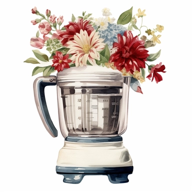 Vintage blender, vintage, flowers, watercolor, retro, clipart, white background