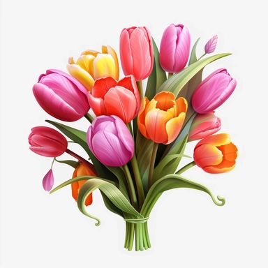 Beautiful 3D Tulip bouquet Sublimation Clipart,Cartoon, hyper realistic, intricate detail, illustration style,high solution,on the white background
