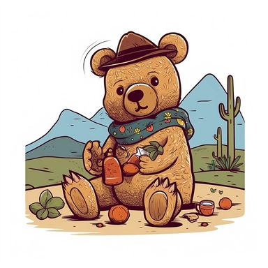 Happy Picnic Bear Sublimation, Clipart, desert cartoon t-shirt graphic, vector, contour, isolated on a white background