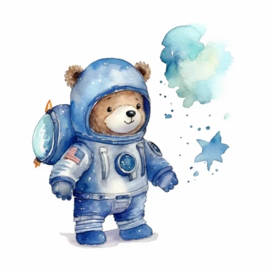 watercolor clipart white background moving living standing blue cartoon astronaut bear birthday astronaut toy spaceship