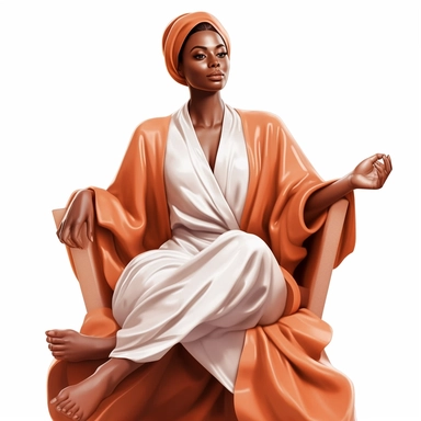 illustration Clipart actionpose of brown skin woman sitting, having a spa day, wearing a spa robe with spa clay on her face, hyperrealistic