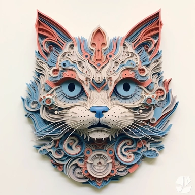 Maneki-neko, Domestic Shorthair, joyful, paper quilling In the style of Brian Froud & Alan Lee, clipart, complex design, dreamy color, white contour, white background only