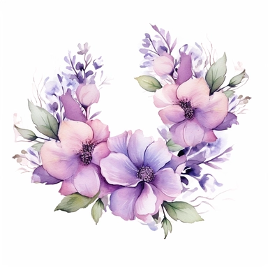 beautiful pastel purple colour flower garland realistic watercolour isolated on white background clipart svg style