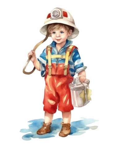 watercolor baby boy vintage lifeguard clipart , detailed character illustrations, graphic vector design, colorful, isolated on white background