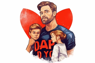 photorealistic, I love you dad! You are my hero, no background, rough, clipart, hd, on white background, spaced out, Detailed